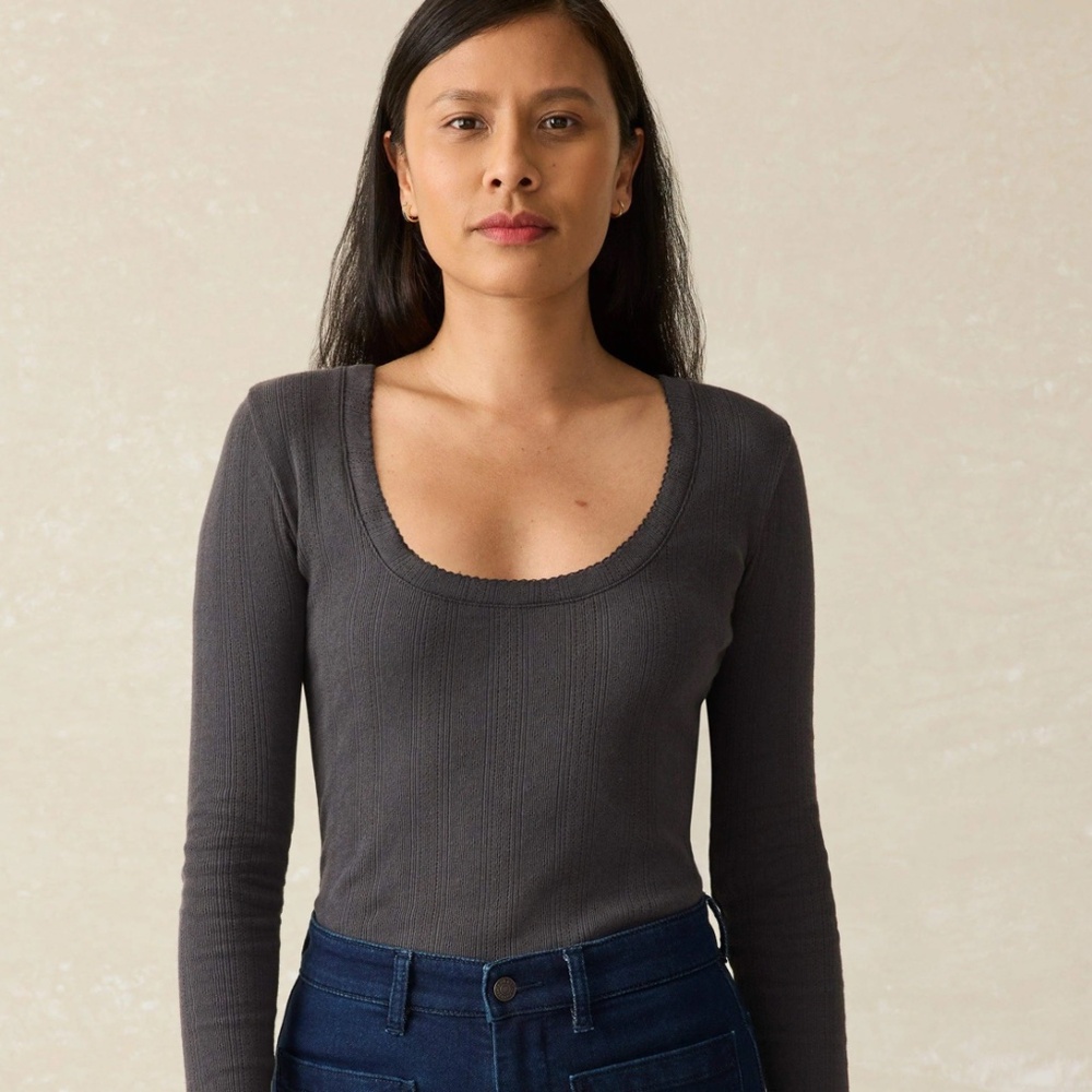 NWT Faherty Pacific Pointelle Scoop Neck - Washed Black Size M or L